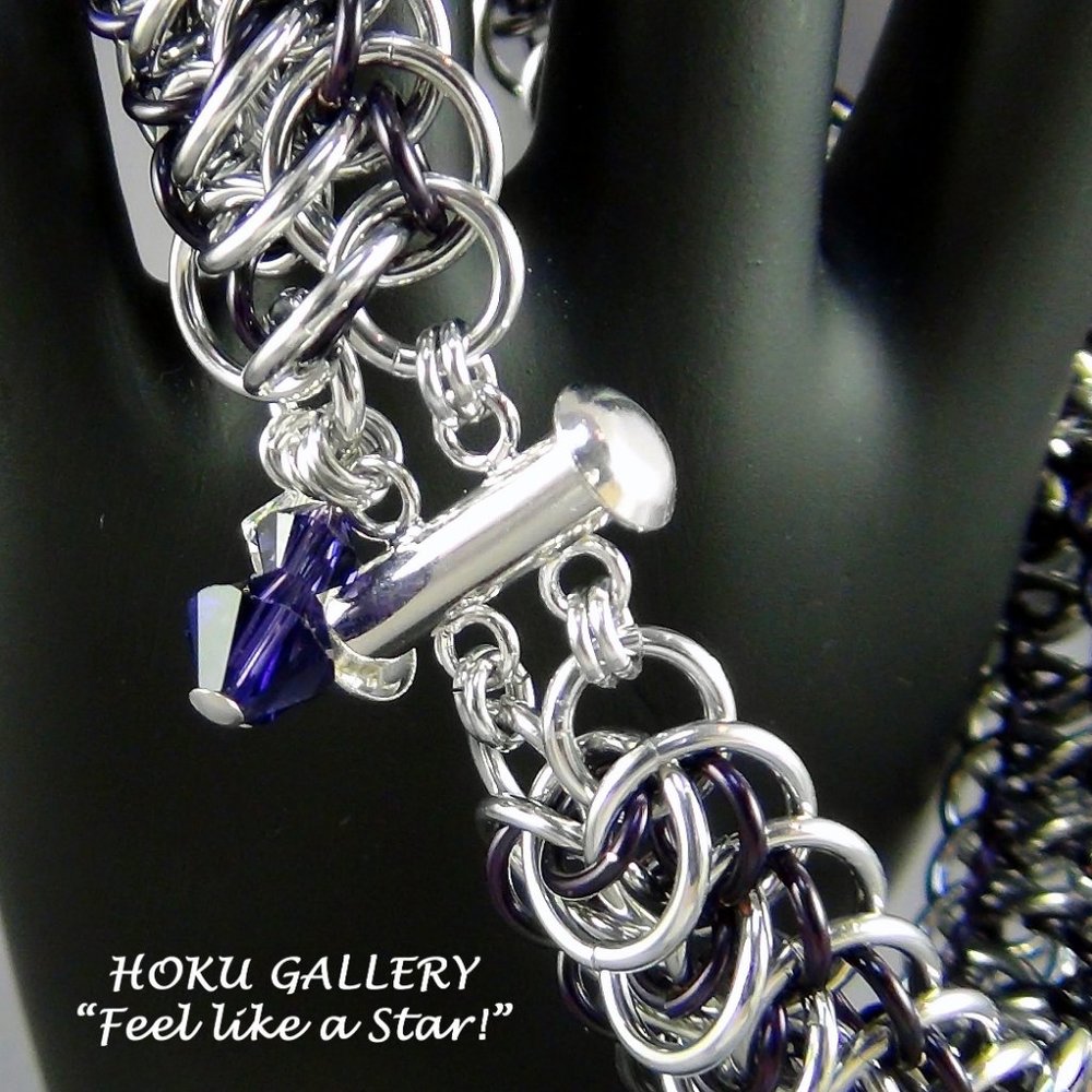 NWOT Bracelet of Eggplant Enameled Copper, & Aluminum Rings, Handmade, Size 8